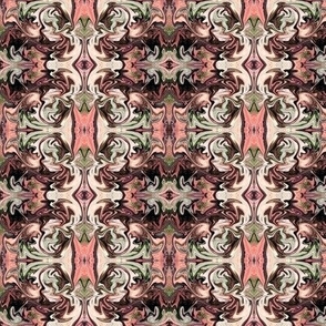 BNS1 -  SM - Marbled Mystery Swirls Tapestry in Chocolate Brown - Olive Green - Orange Coral