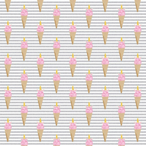 unicorn ice cream stripes food fun fabric grey