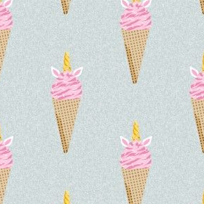 unicorn ice cream stripes food fun fabric grey/blue