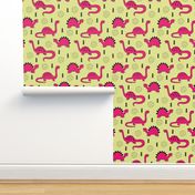 Adorable quirky dino illustration geometric dinosaur animals for kids black and white girls hot pink soft lime