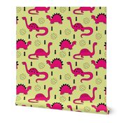 Adorable quirky dino illustration geometric dinosaur animals for kids black and white girls hot pink soft lime