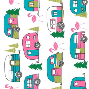 vintage camper (RR large scale) // retro vintage campers cute pink and white flamingo retro road trip