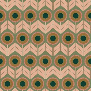 Chevron Dark Green & Pink Geometric Flowers