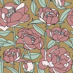 Pink peonies on kraft (tan)