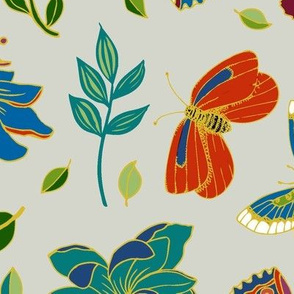 Passion flowers and butterflies - Cloisonne on  grey