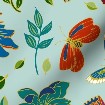 Passion flowers and butterflies - Cloisonne on  sky blue