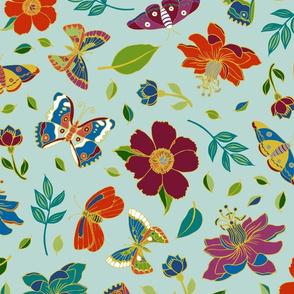 Passion flowers and butterflies - Cloisonne on  sky blue