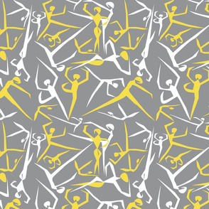 Geometric dancers yellow white on gray