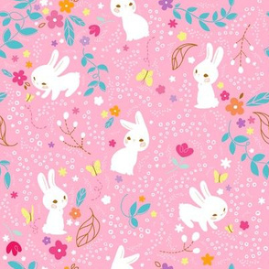 Spring Bunnies Pink - Larger Print