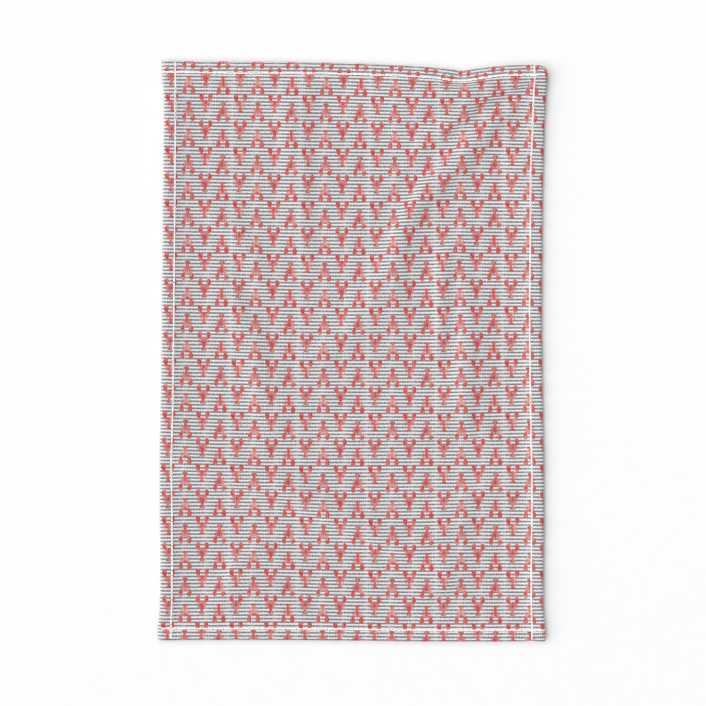 (small scale) lobsters on stripes (red & grey) C18BS