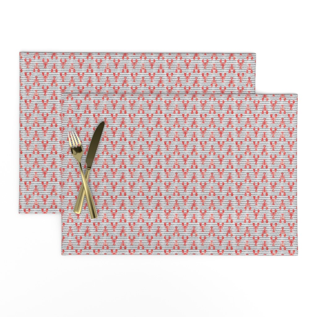 (small scale) lobsters on stripes (red & grey) C18BS