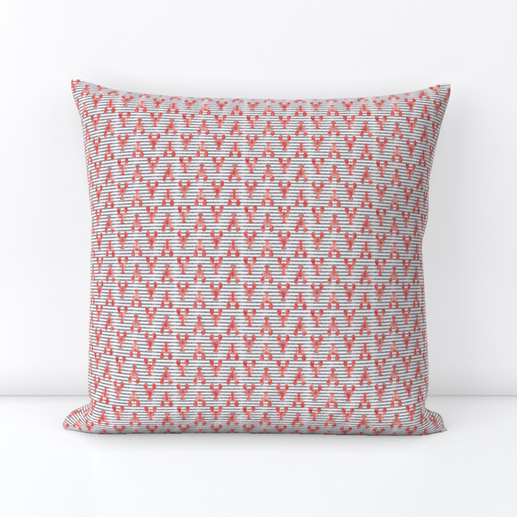 (small scale) lobsters on stripes (red & grey) C18BS