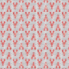 (small scale) lobsters on stripes (red & grey) C18BS