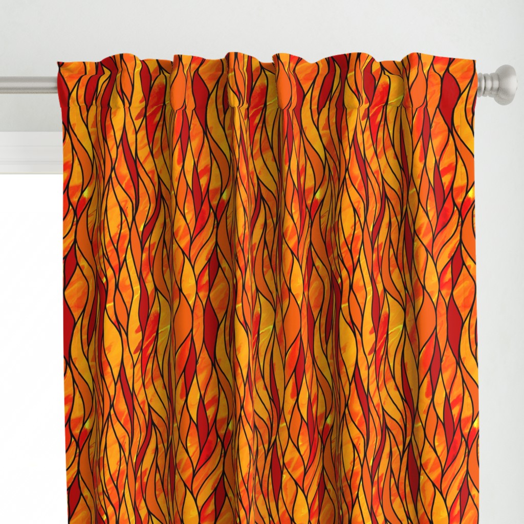 Stained Glass Waves in Reds and Yellows (black lines(