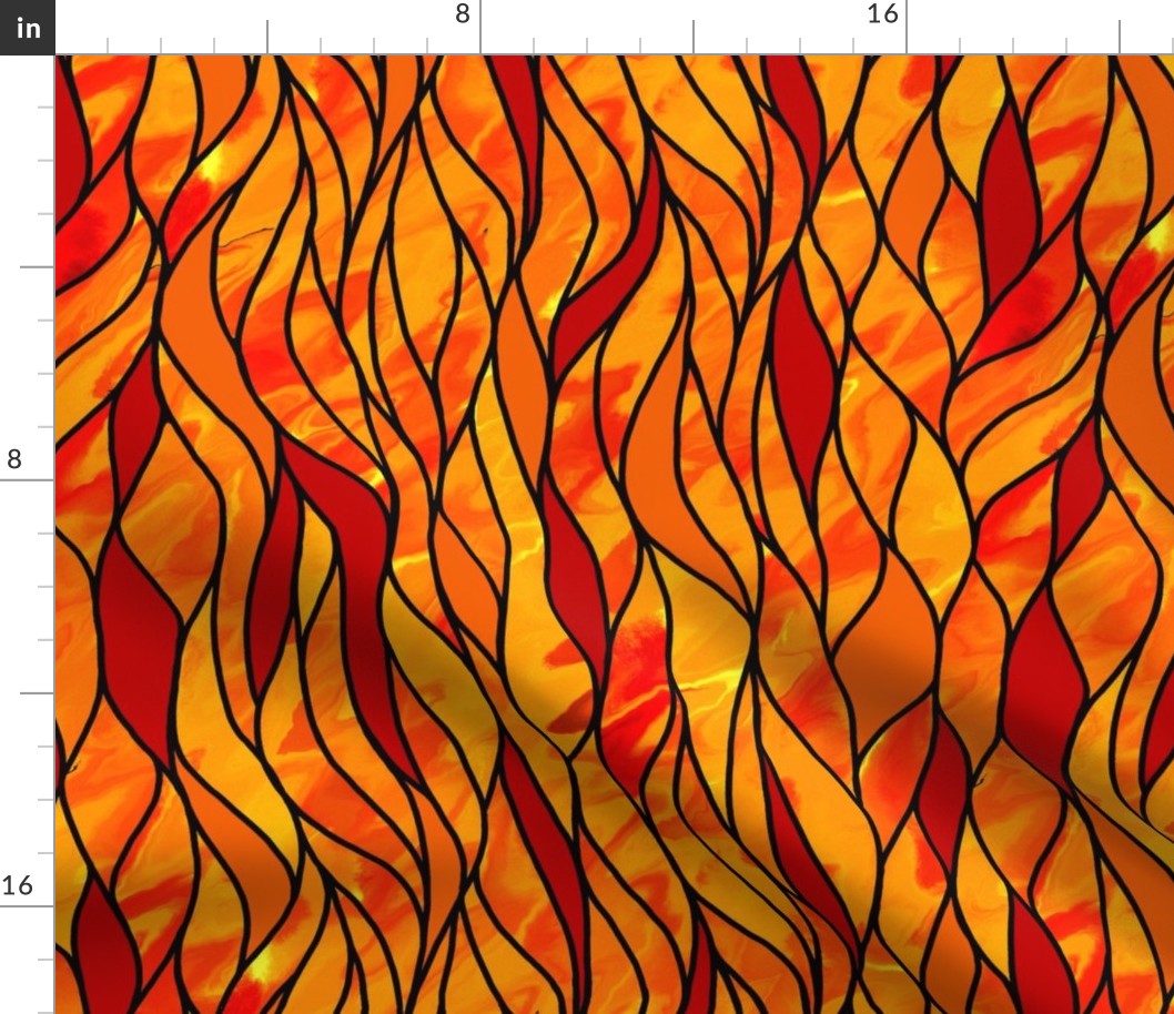 Stained Glass Waves in Reds and Yellows (black lines(