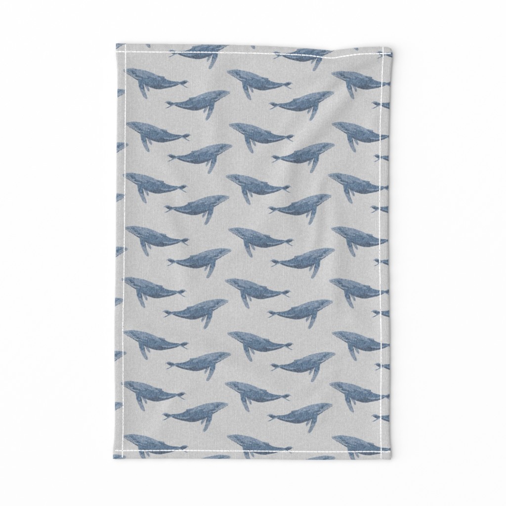 whale ocean animal whales nautical fabric grey