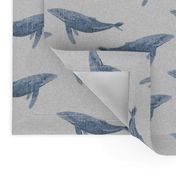 whale ocean animal whales nautical fabric grey