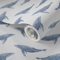 whale ocean animal whales nautical fabric grey