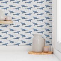 whale ocean animal whales nautical fabric grey