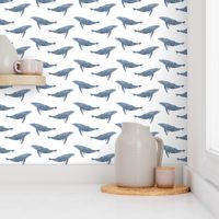 whale ocean animal whales nautical fabric white