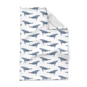 whale ocean animal whales nautical fabric white