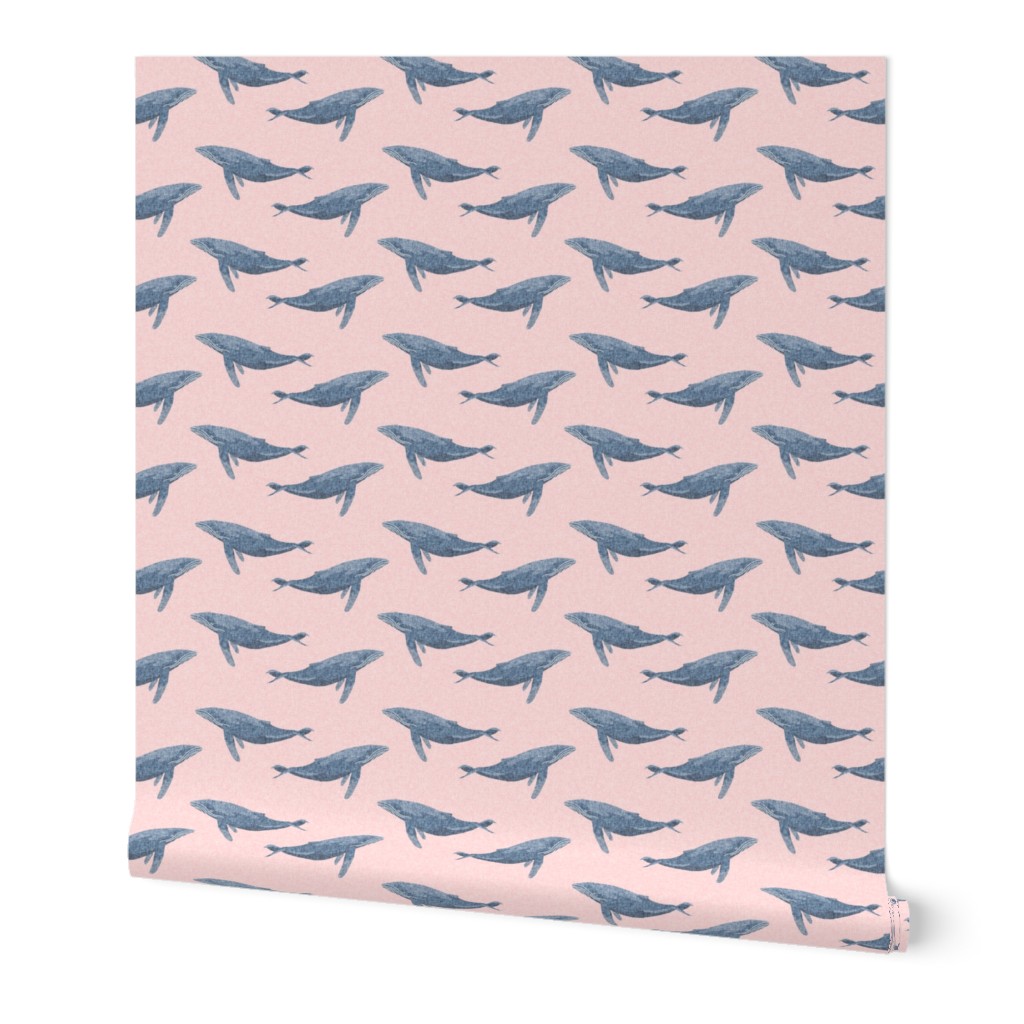 whale ocean animal whales nautical fabric pink