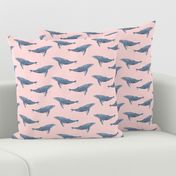 whale ocean animal whales nautical fabric pink