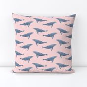 whale ocean animal whales nautical fabric pink