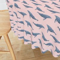 whale ocean animal whales nautical fabric pink