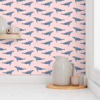 whale ocean animal whales nautical fabric pink