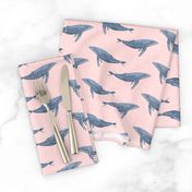 whale ocean animal whales nautical fabric pink