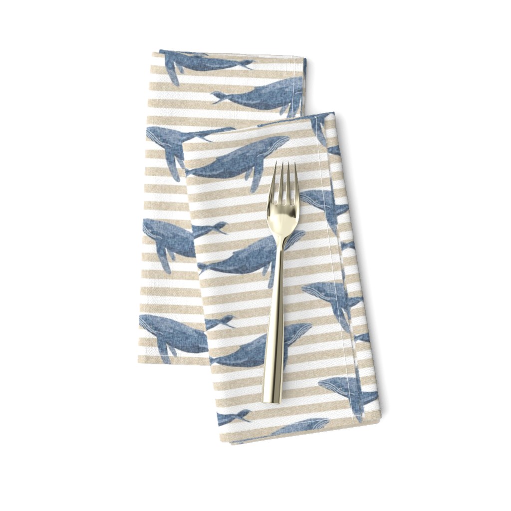 whale ocean animal whales nautical fabric stripe tan