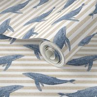 whale ocean animal whales nautical fabric stripe tan