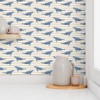 whale ocean animal whales nautical fabric stripe tan