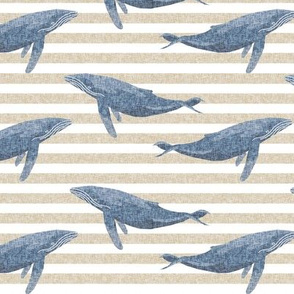 whale ocean animal whales nautical fabric stripe tan