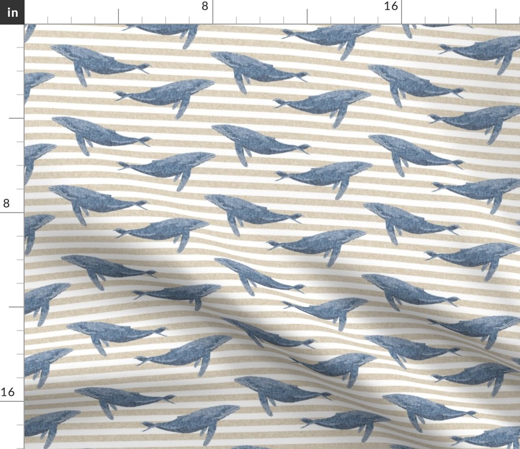 whale ocean animal whales nautical fabric stripe tan