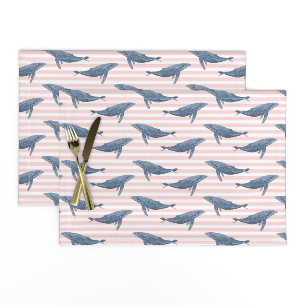 whale ocean animal whales nautical fabric stripe light pink