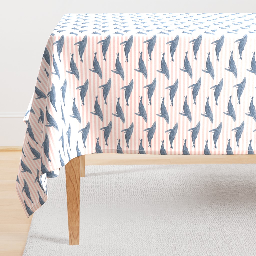 whale ocean animal whales nautical fabric stripe light pink