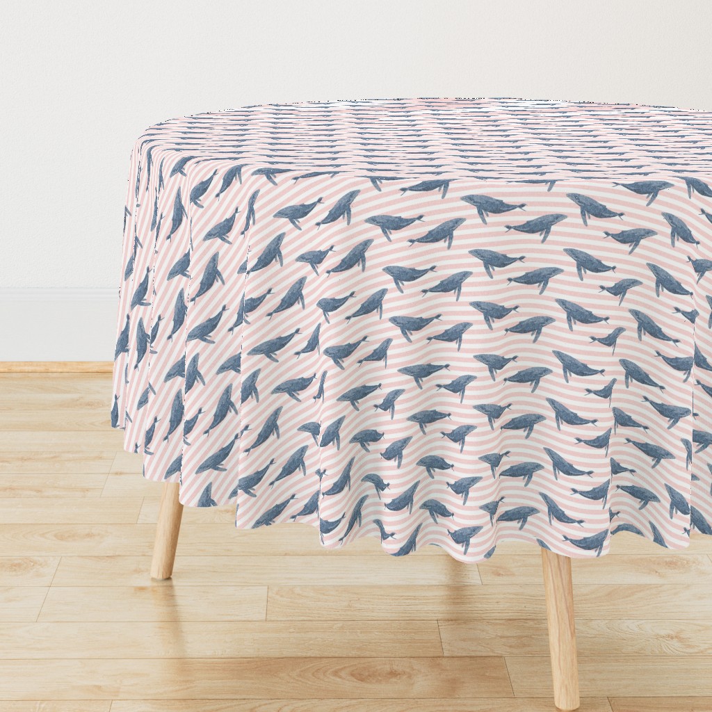 whale ocean animal whales nautical fabric stripe light pink