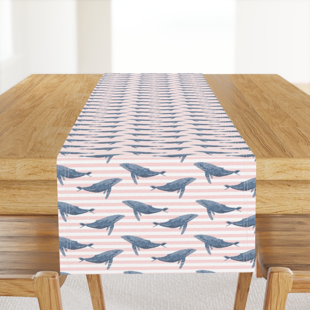 whale ocean animal whales nautical fabric stripe light pink