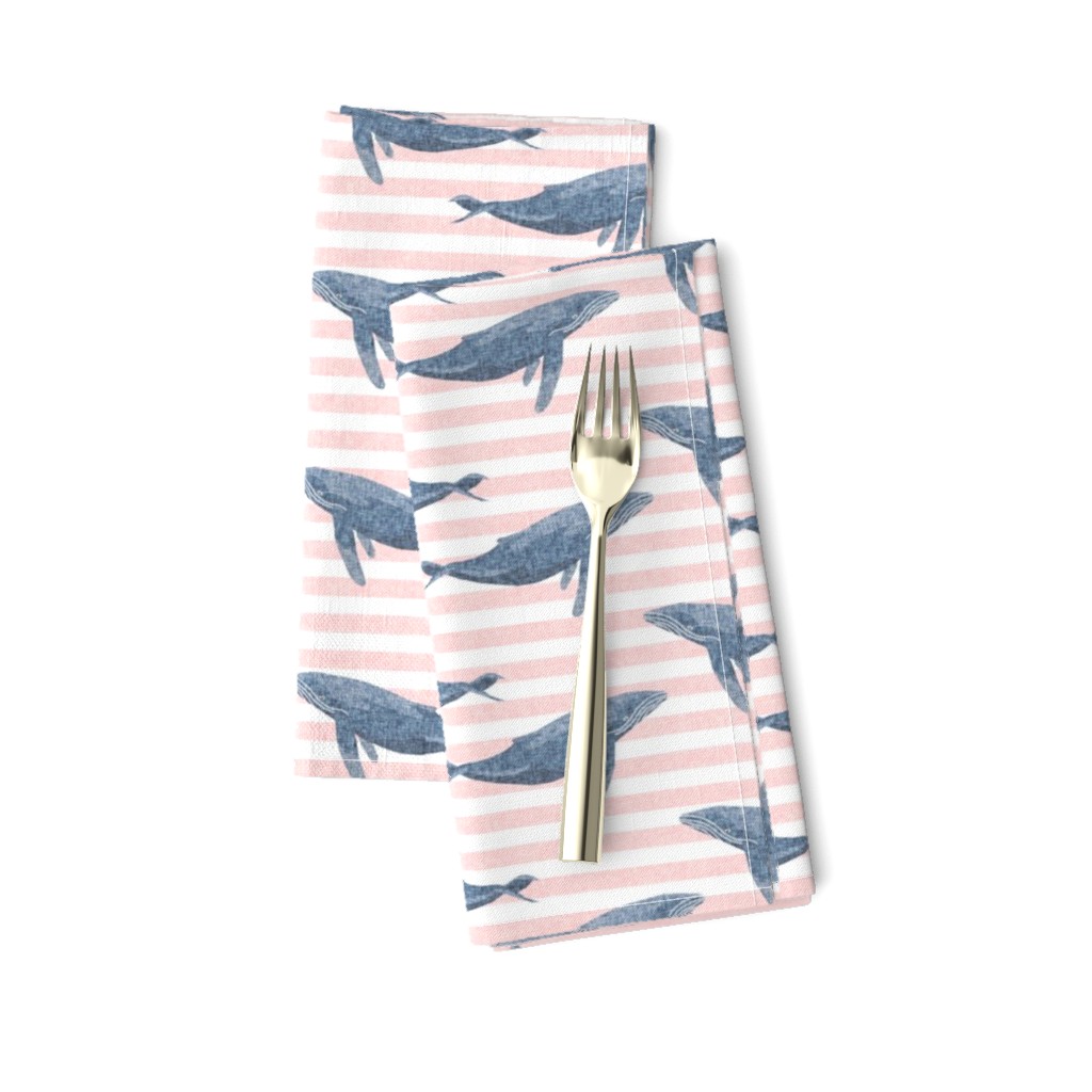 whale ocean animal whales nautical fabric stripe light pink