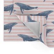 whale ocean animal whales nautical fabric stripe light pink