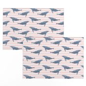 whale ocean animal whales nautical fabric stripe light pink