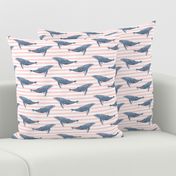 whale ocean animal whales nautical fabric stripe light pink