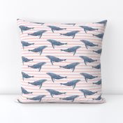 whale ocean animal whales nautical fabric stripe light pink