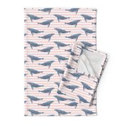 whale ocean animal whales nautical fabric stripe light pink