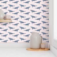 whale ocean animal whales nautical fabric stripe light pink