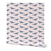 whale ocean animal whales nautical fabric stripe light pink