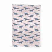 whale ocean animal whales nautical fabric stripe light pink