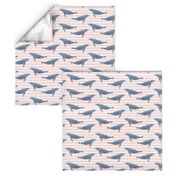 whale ocean animal whales nautical fabric stripe light pink